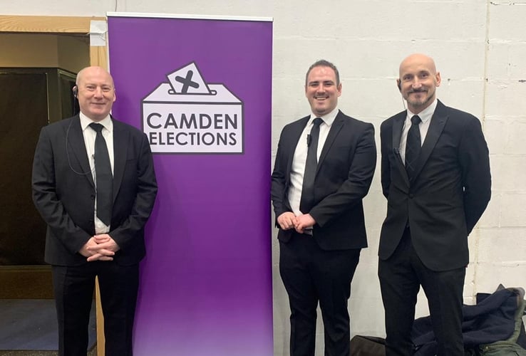 Jason Henderson, Head of Security at Off to Work, standing between two security team members